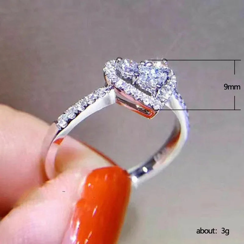 Silver Heart Shaped Gemstone Diamond Ring Sapphire Wedding Rings for Women Fashion Stonego Jewelry Accessories