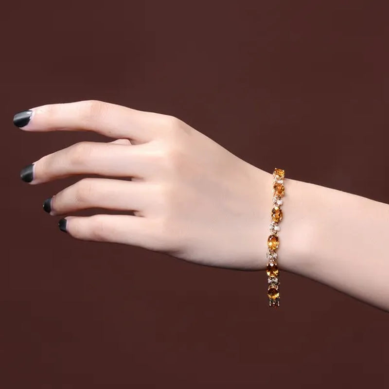 Simple Copper Plated 18k Golden Citrine Water Drop Pendant Necklace Oval Claw Set Ear Hook Earrings Open-End Ring Flower Petal Inlaid Zircon Bracelets Jewelry Set for Elegant Women