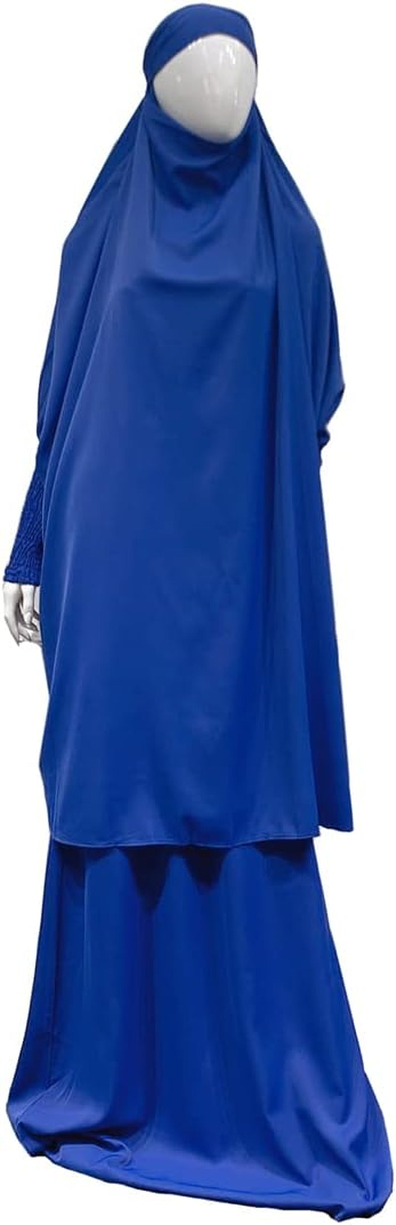 Women Muslim 2 Set Solid Color plus Long Sleeve Thobe One-Size Longuette Overall Abaya Thobe with Hoodied Hijab