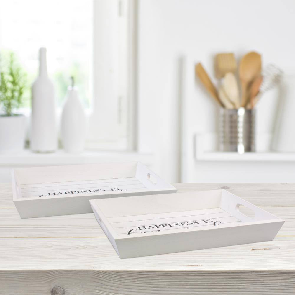White Wooden Trays (Set of 2)