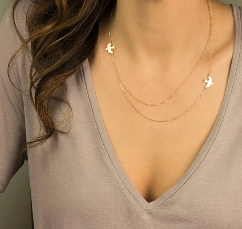 Fashion Dainty Choker Necklace Bird Peace Dove Layering Chain Necklace
