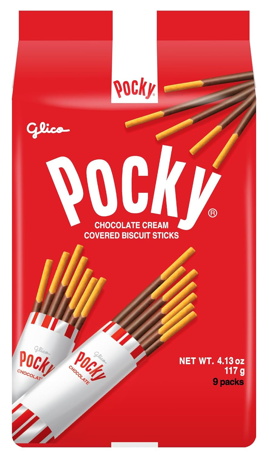Pocky, Chocolate Cream Covered Biscuit Sticks (9 Individual Bags), 4.13 Oz