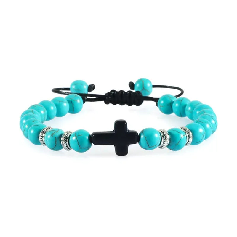 Handmade Natural Stone Wooden Beaded Bracelet Christian Jesus Cross Braided Bracelets Men Women Prayer Yoga Jewelry Gift