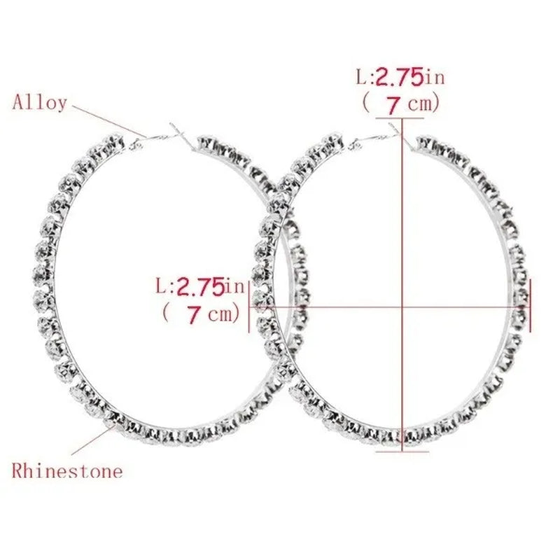 Trendy Big Circle Gold Silver Hoop Earrings Women's Fashion Rhinestone Diamond Round Earrings Party Jewelry