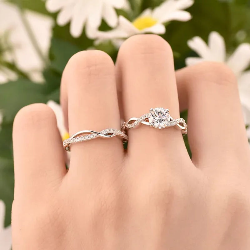 Newshe 2 Pcs 925 Sterling Silver Twist Cross Rings Wedding Engagement Ring Sets for Women AAAAA Cubic Zirconia Jewelry QR7628