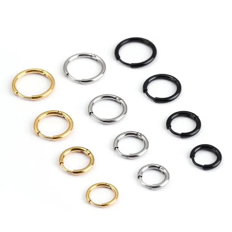1 Pair Women/Men Stainless Steel Gold Silver Color Small Hoops Earring Piercing Ear Cartilage Tragus Simple Thin Circle Anti-allergic Ear Buckle Earring