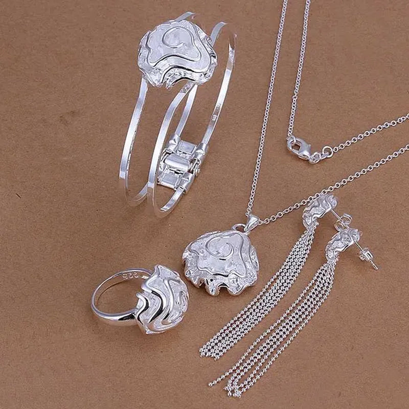 Factory price top quality 925 sterling silver square jewelry sets necklace bracelet bangle earring ring SMTS269