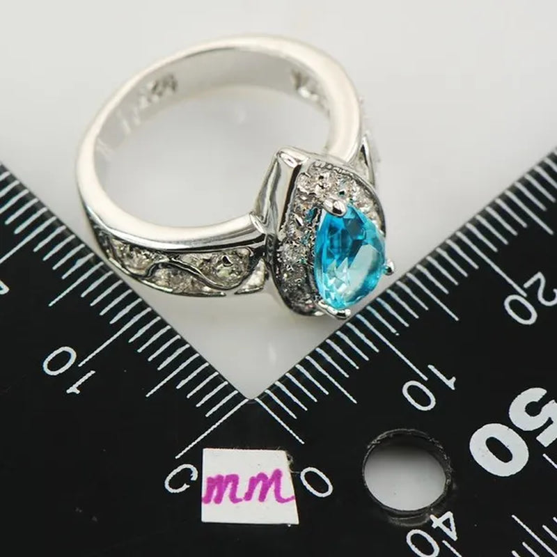Blue Topaz White Topaz 925 Sterling Silver Fashion Ring Size 5 6 7 8 9 F881