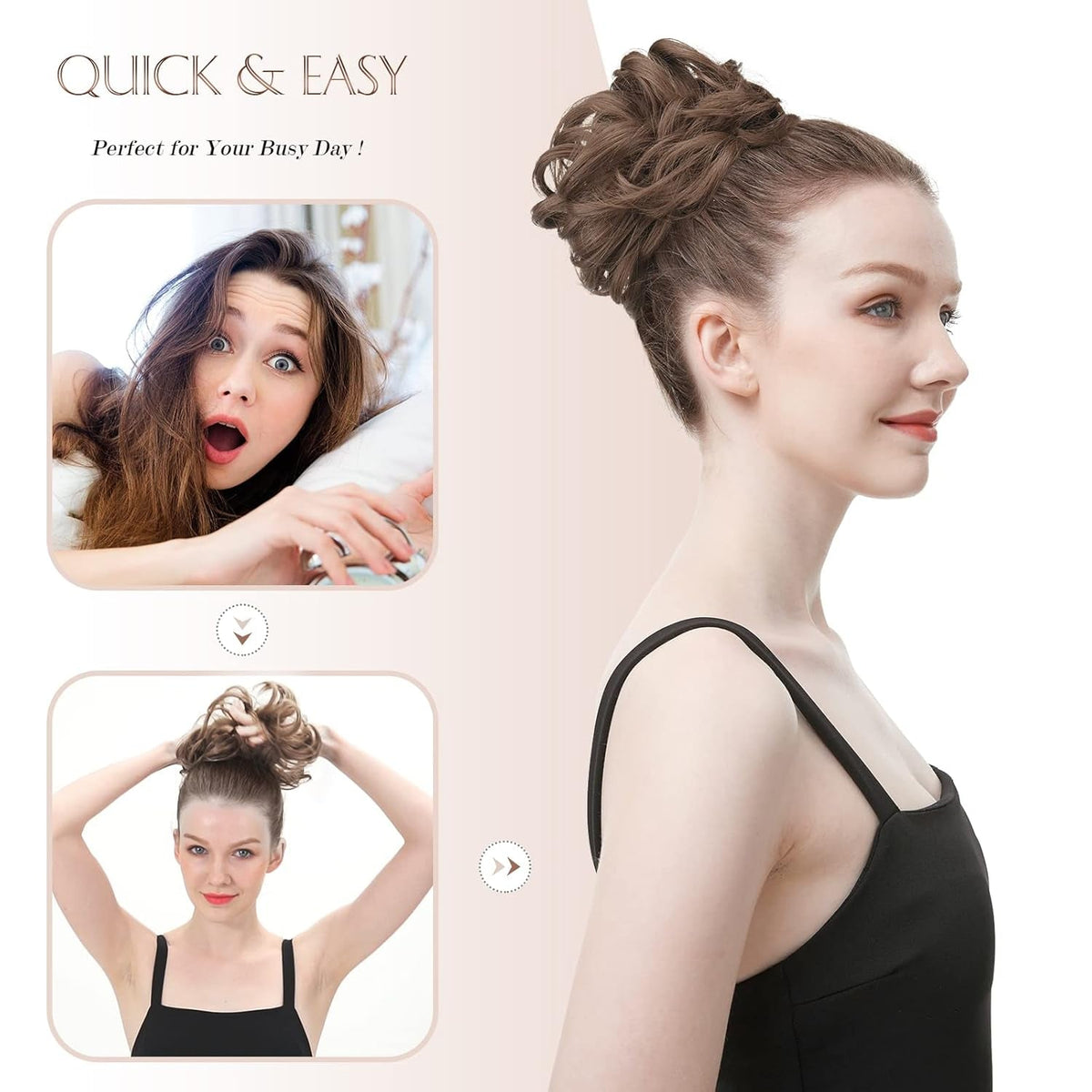 Messy Bun Hair Piece - Elastic Wavy Curly Hair Bun Scrunchies Extensions Synthetic Chignon Hairpieces for Women Girls, Golden Brown & Bleach Blonde 1 PCS