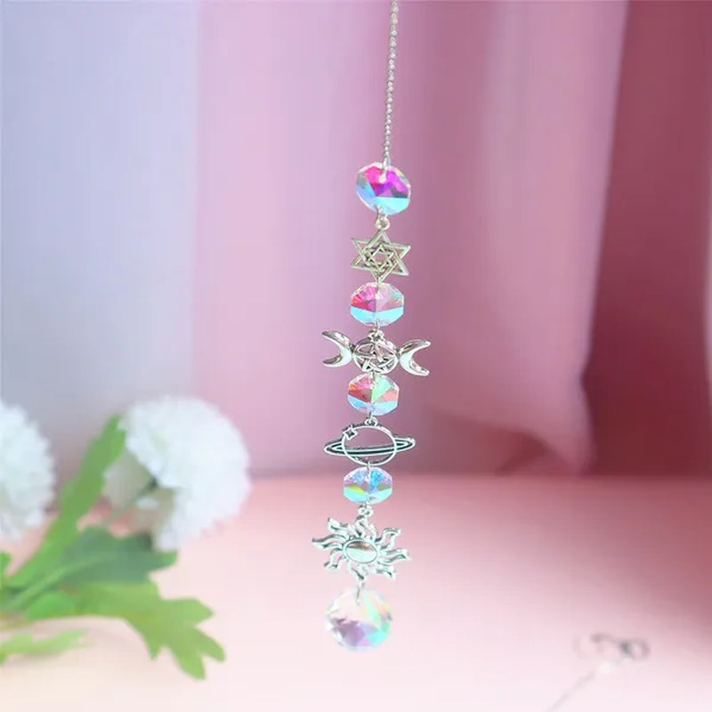 3 Styles Crystal Wind Chime Moon Sun Catcher Diamond Prisms Pendant Dream Catcher Rainbow Chaser Hanging Drop Home Garden Decor Windchime