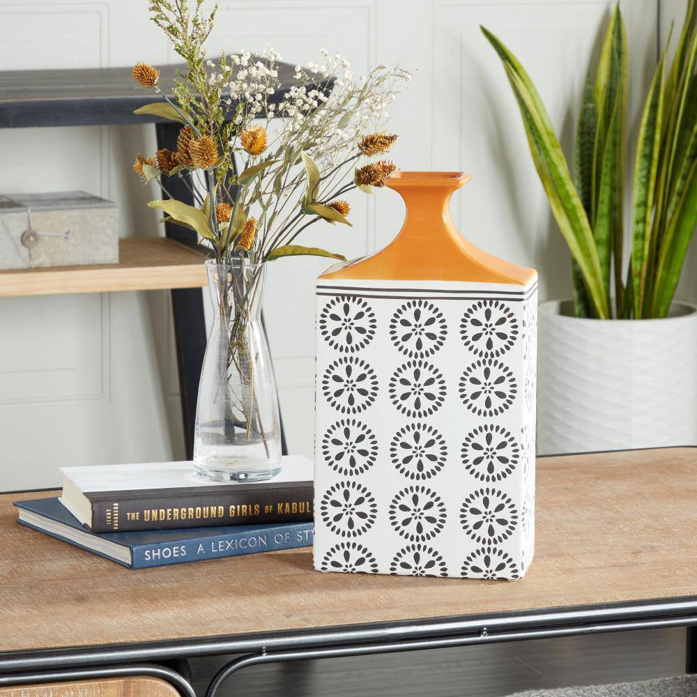 White Ceramic Floral Decorative Vase with Orange Tops