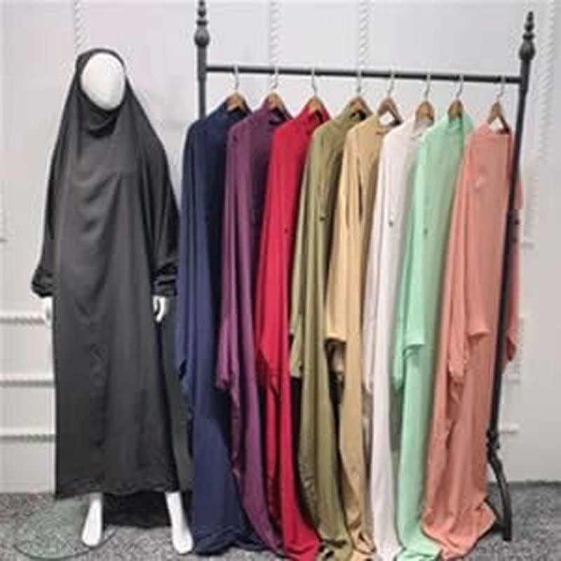 Women Muslim One-Piece Loose Full Cover Long Dress One-Size Overall Hijab Hooded Prayer Dress