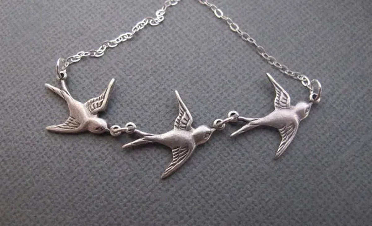 Three Dove Charm Necklace Bird Necklace