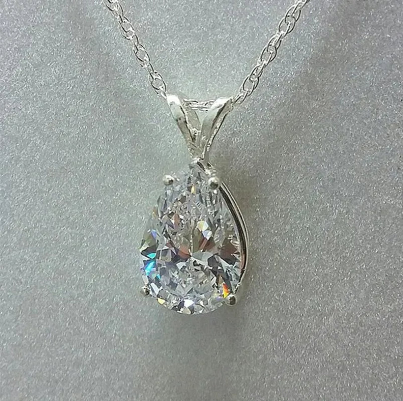 Fashion Jewelry Water Drop White Sapphire 925 Sterling Silver Pendant Necklace