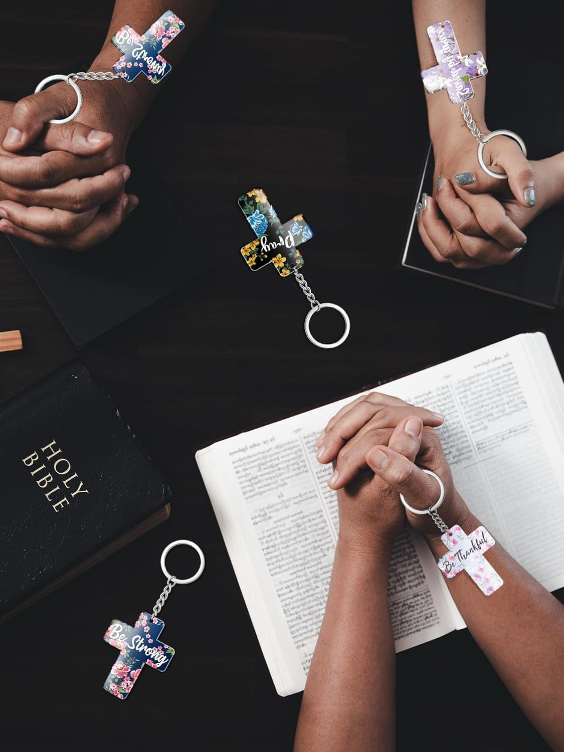 120 Pcs Bible Verse Keychains Christian Key Rings Cross Keychains Inspirational Acrylic Religious Key Rings Floral Bible Verse Jewelry for Women Men
