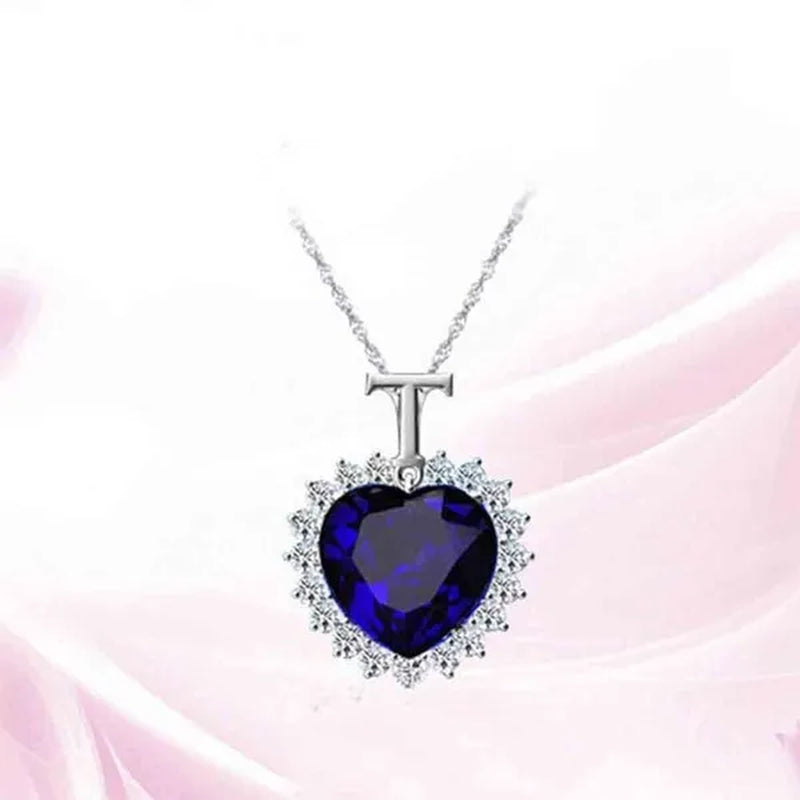 New Titanic Heart of the Ocean Sapphire Crystal Chain Necklace Pendant Plate Jewelry (Color/Blue)
