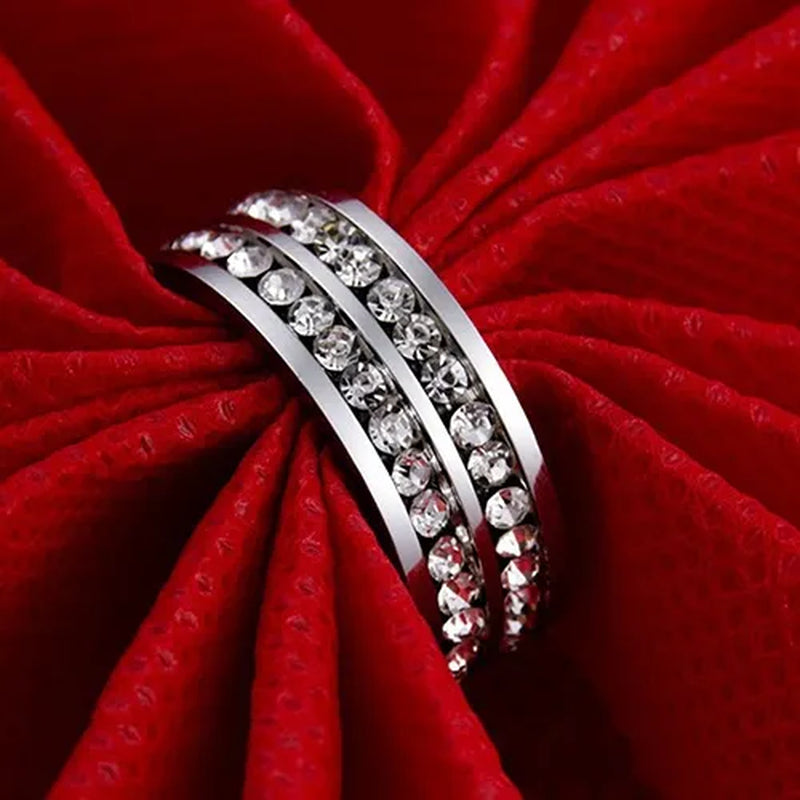 Womens Men's Fashion Double Rows Crystal gold silver black Titanium Steel Wedding Jewelry Ring 6-11