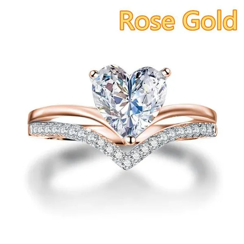Exquisite Heart Rings for Women Fashion Engagement Wedding Party Crystal Zircon Ring Gifts