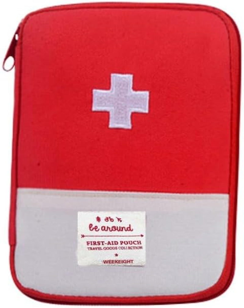 Portable Medical Bag, Small Volume Emergency Survival Drug Storage First-Aid Kit Outdoor Treatment Home Rescue Packet Aid Outfit (Red, L)