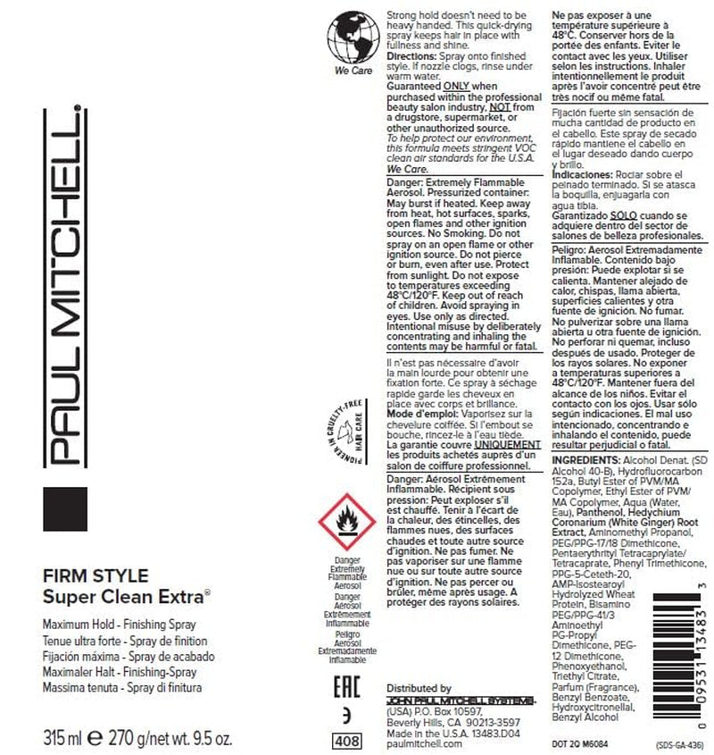 Paul Mitchell Super Clean Extra Finishing Hairspray, Maximum Hold, Shiny Finish, for All Hair Types, 9.5 Oz.