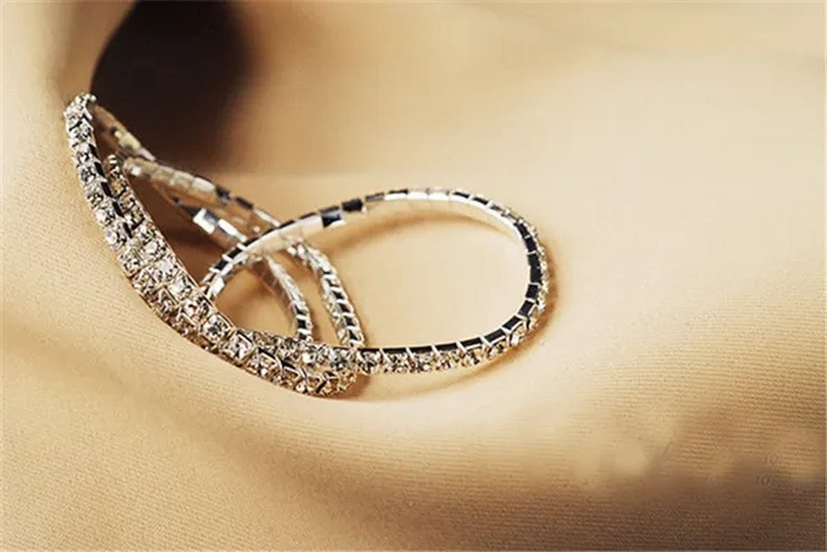 Wholesale 20PCS Stretch Rhinestone Crystal Bracelets Silver Plated CZ Inlay Gift