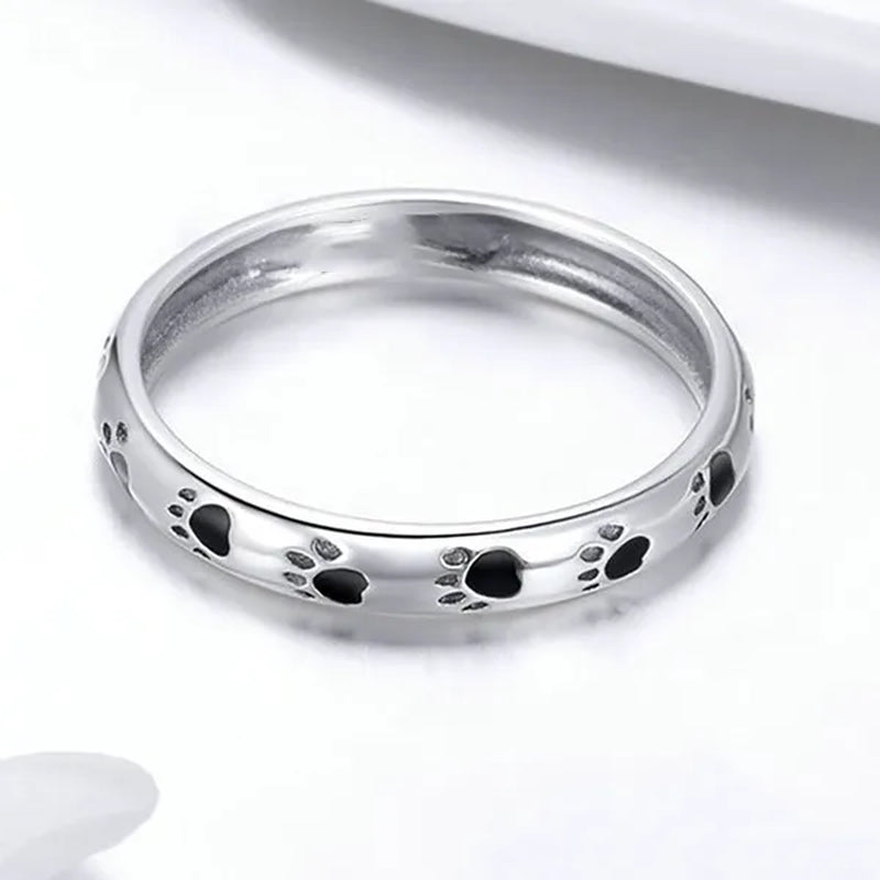 Personality Woman Stackable Fashion Ring Unique Design Cute Cat Paw Dog Footprint Fine Rings for Women Bride Wedding Jewerly Elegant Female Princess Engagement Party Gift for Girlfriend Size 4-12 Bague Femme