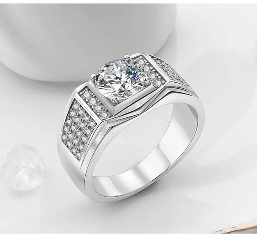 Men 925 Sterling Silver Engagement Wedding Band White Gold Plated Filled Finger Rings for Husband Father Size 6- 12