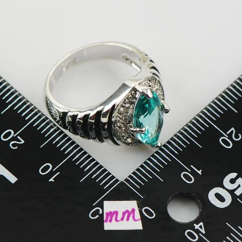 Blue Topaz White Topaz 925 Sterling Silver Fashion Ring Size 6 7 8 9 10 F952