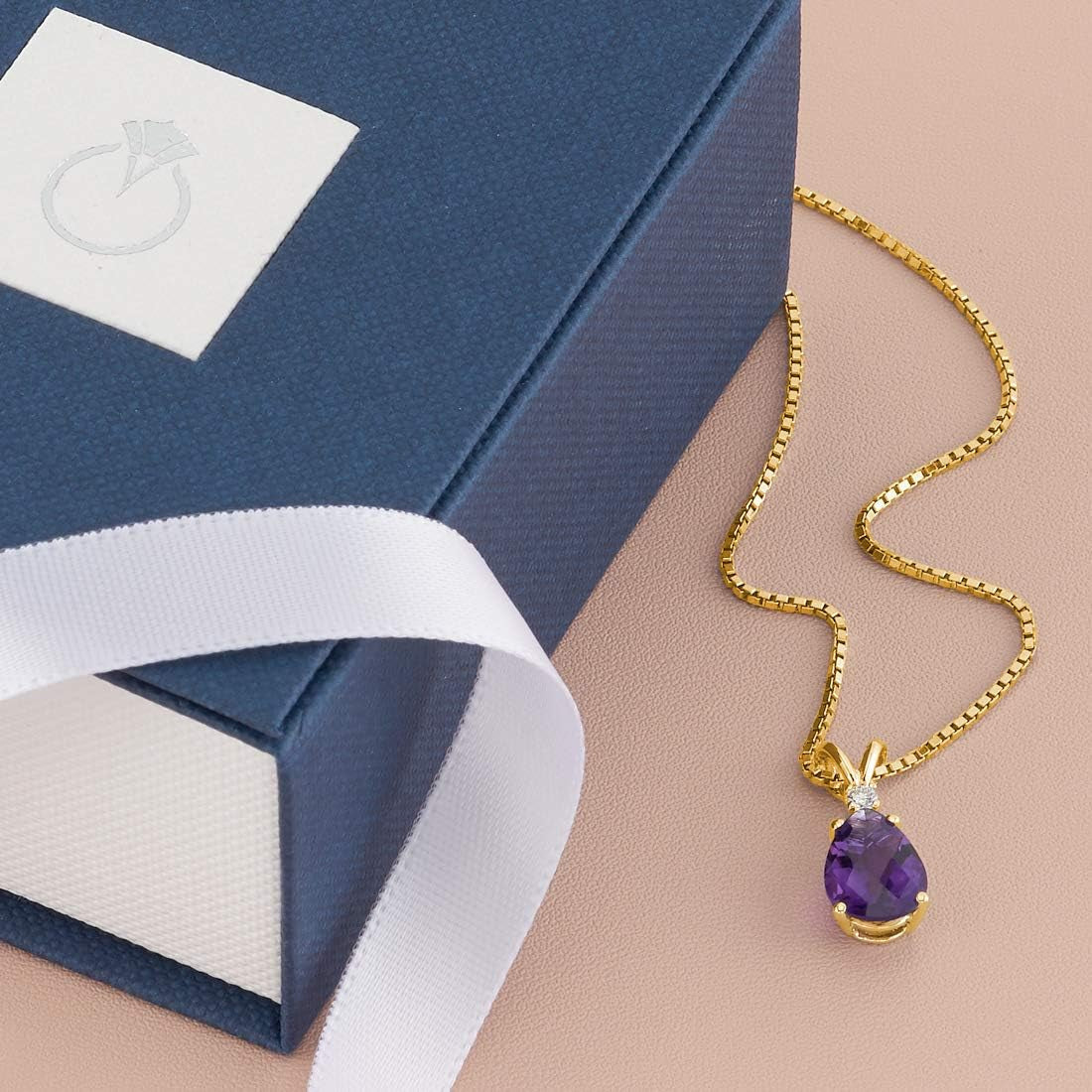 Solid 14K Yellow Gold Amethyst with Diamond Pendant for Women, Genuine Gemstone Teardrop Solitaire, 1.60 Carats Total, Pear Shape, 10X7Mm, Real Amethyst Necklace, February Birthstone Necklace