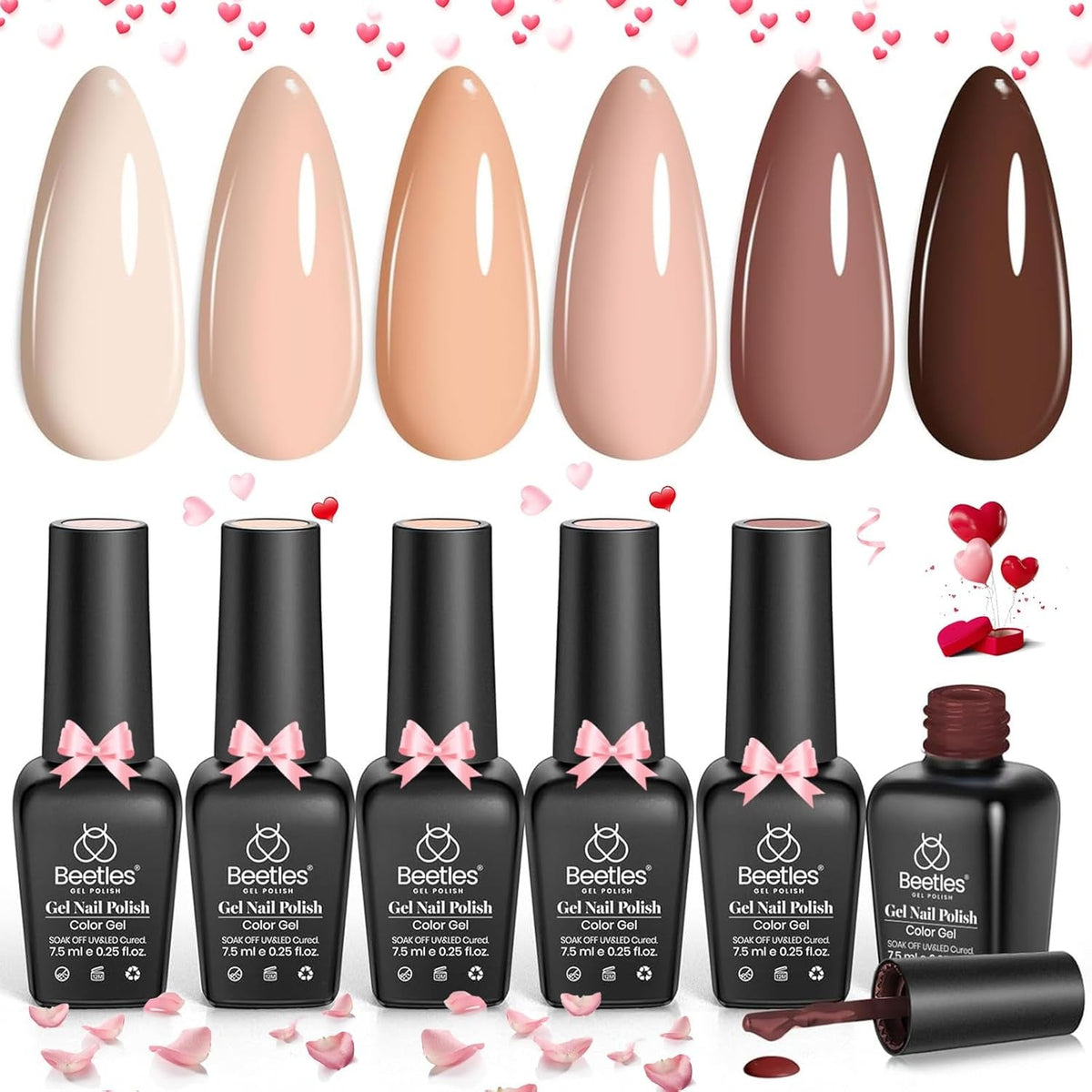 Nail Set 6 Colors Skin Tones Collection Nude Brown Gel Nail Polish Pink Neutral Soak off Uv Led Lamp Needed Manicure Diy Home Gift for Girls
