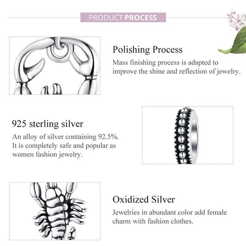 Scorpio 925 Sterling Silver Exquisite Pendant Charm Beads Fit Bracelet Necklace Jewelry Making Charm Diy