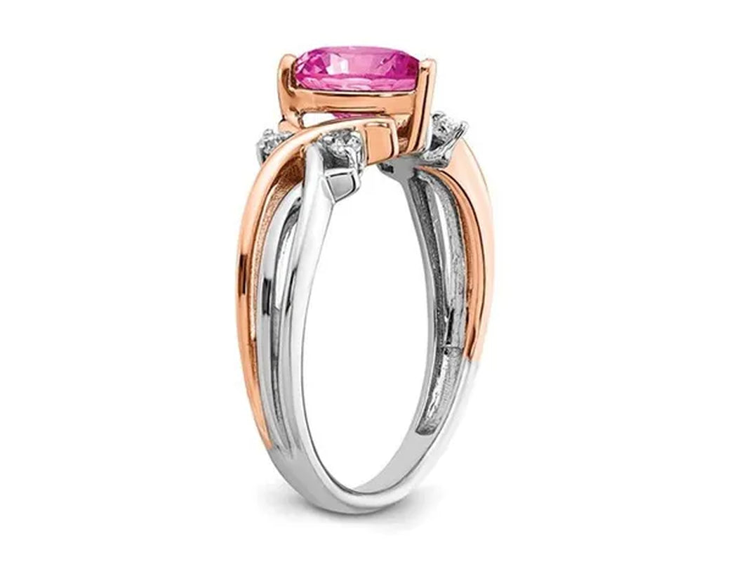 1.12 Carat (ctw) Lab-Created Pink Sapphire Heart Ring in 14K White and Yellow Gold with Diamonds