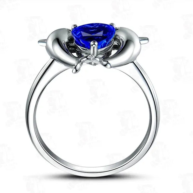 Fashion Women Ring Female Diamond Sapphire Crystal Dolphin Heart Shape Wedding Jewelry 925 Sterling Silver Wild Couple Ring
