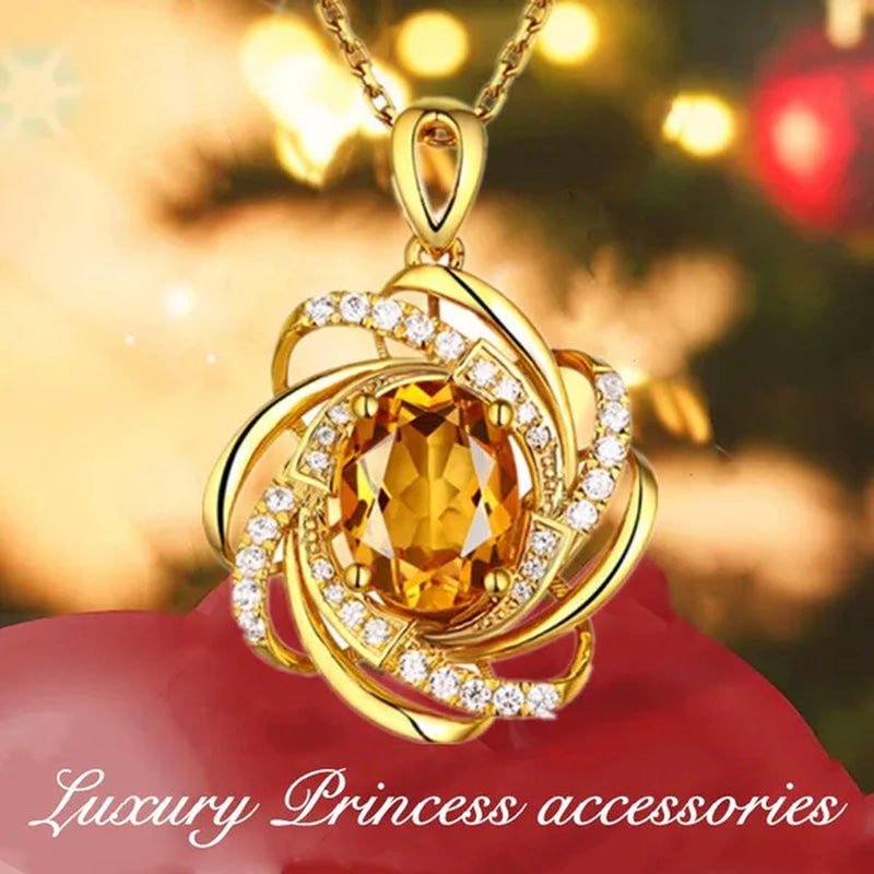 Exquisite Fashion Creativity Sapphire Flower Necklace Spiral Diamond Pattern Pendant Engagement Necklace Women's Diamond Jewelry Birthday Party Anniversary Gift