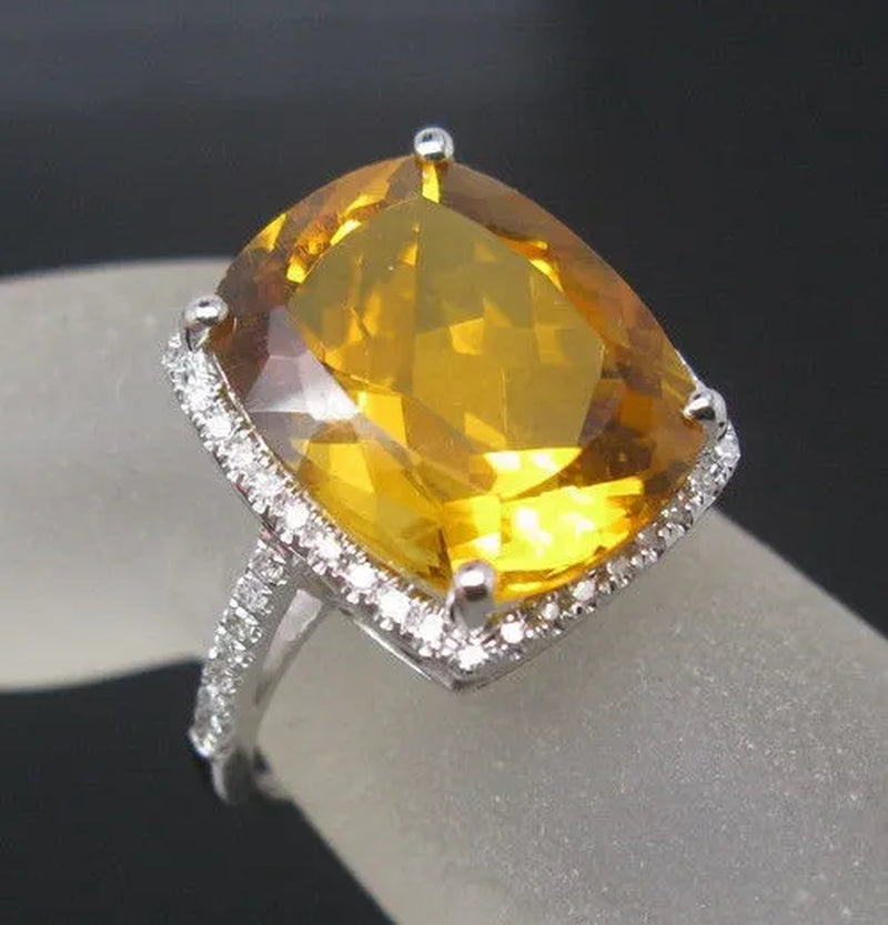 7.53CT Solid 925 Sterling Silver Natural Citrine Ring Jewelry Set