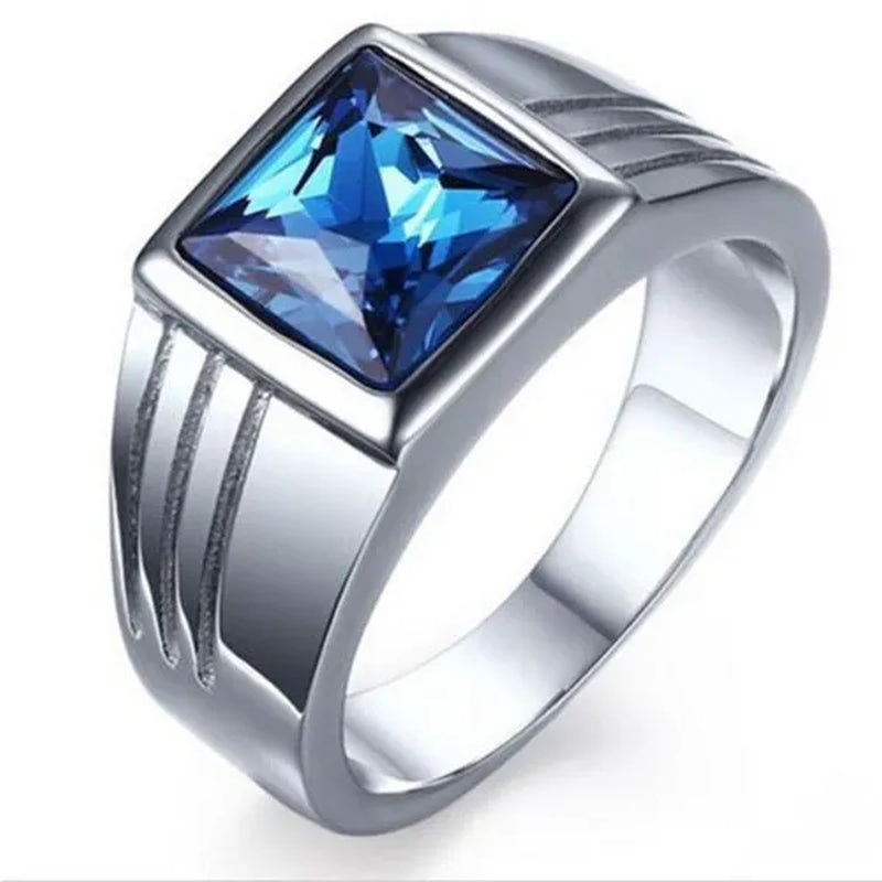 New Jewellery 925 Silver Filled Blue Sapphire Men Ring Set Gift Size 7/8/9/10/11/12/13/14