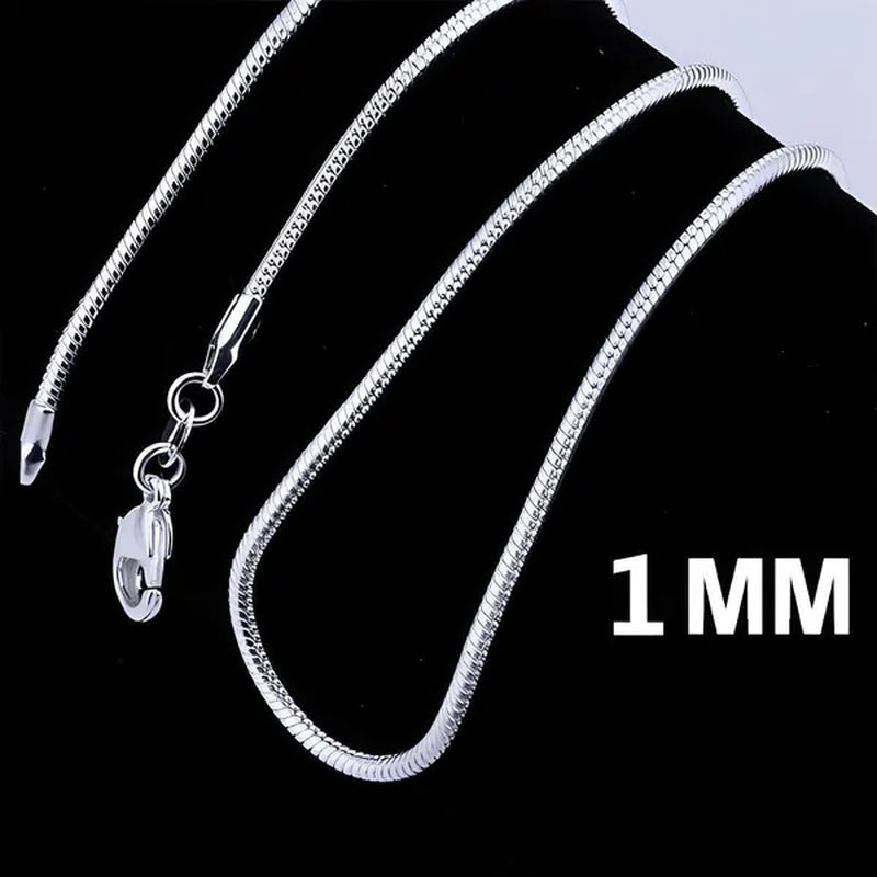 Silver 1MM Snake Bone Unisex Chains Necklace 16"-30"