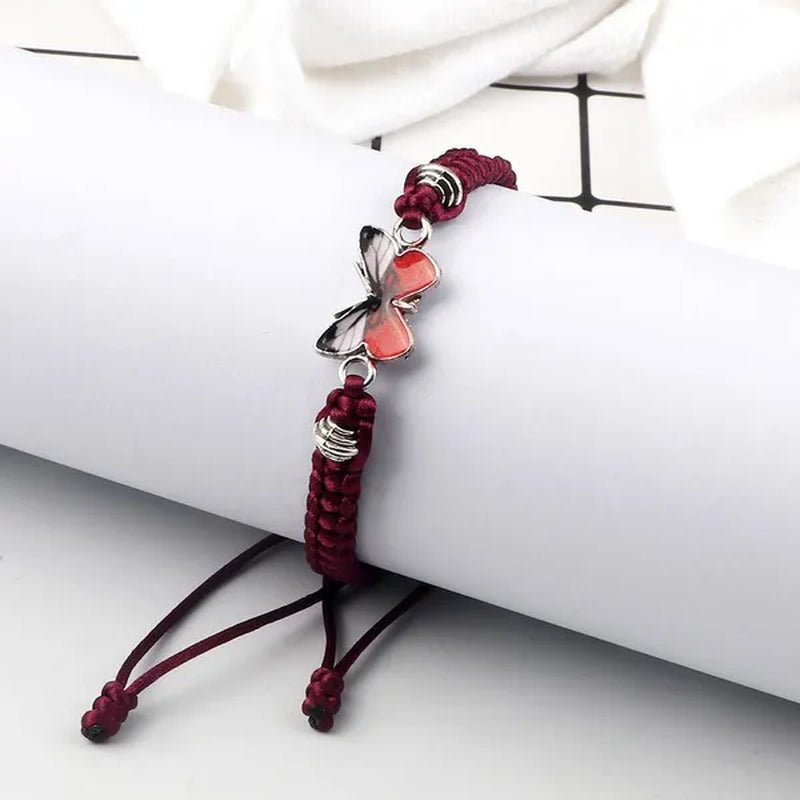 2022 Hot Adjustable Braided String Bracelet For Women Grey Butterfly Pendant Handmade Charm Bangles Fashion Girl Jewelry