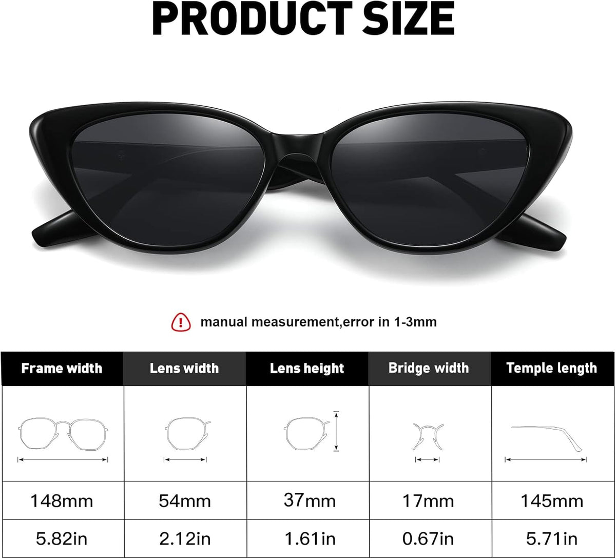 Retro Vintage Narrow Cat Eye Sunglasses for Women 90S Small Chic Style Trendy Sunnies UV400 Protection FZN7514
