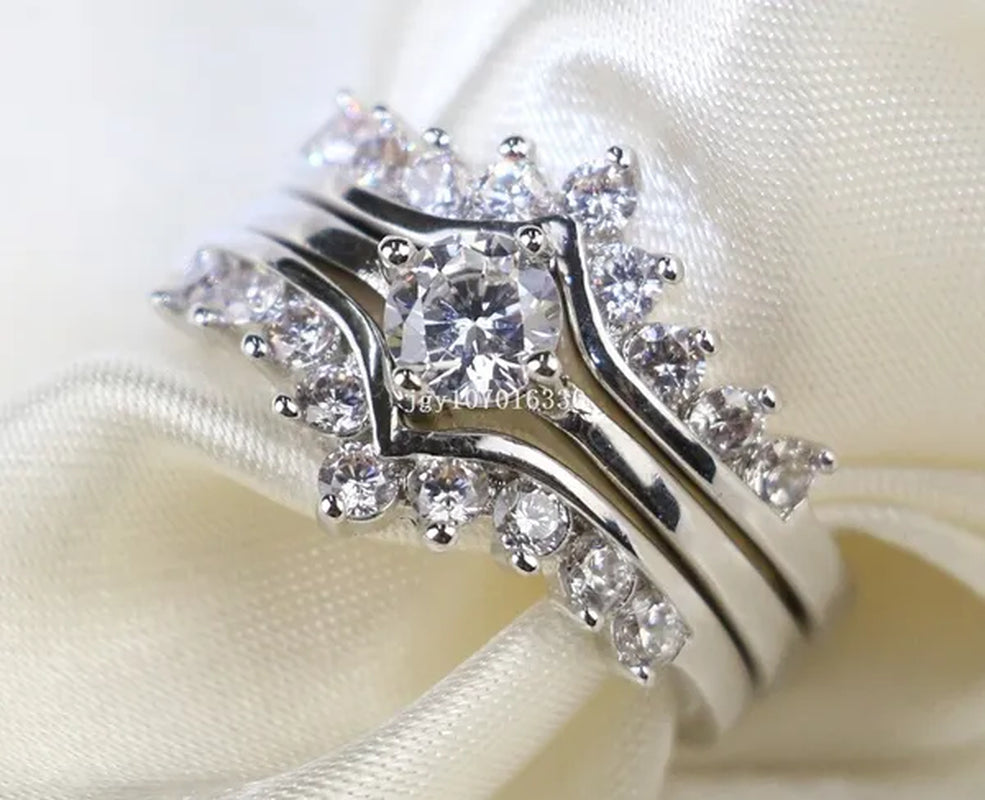 Round 5mm 1CT CZ Bridal Sets 10KT White Gold Filled Women's Wedding Ring 3 in 1 Band Gifts Sz 5-10