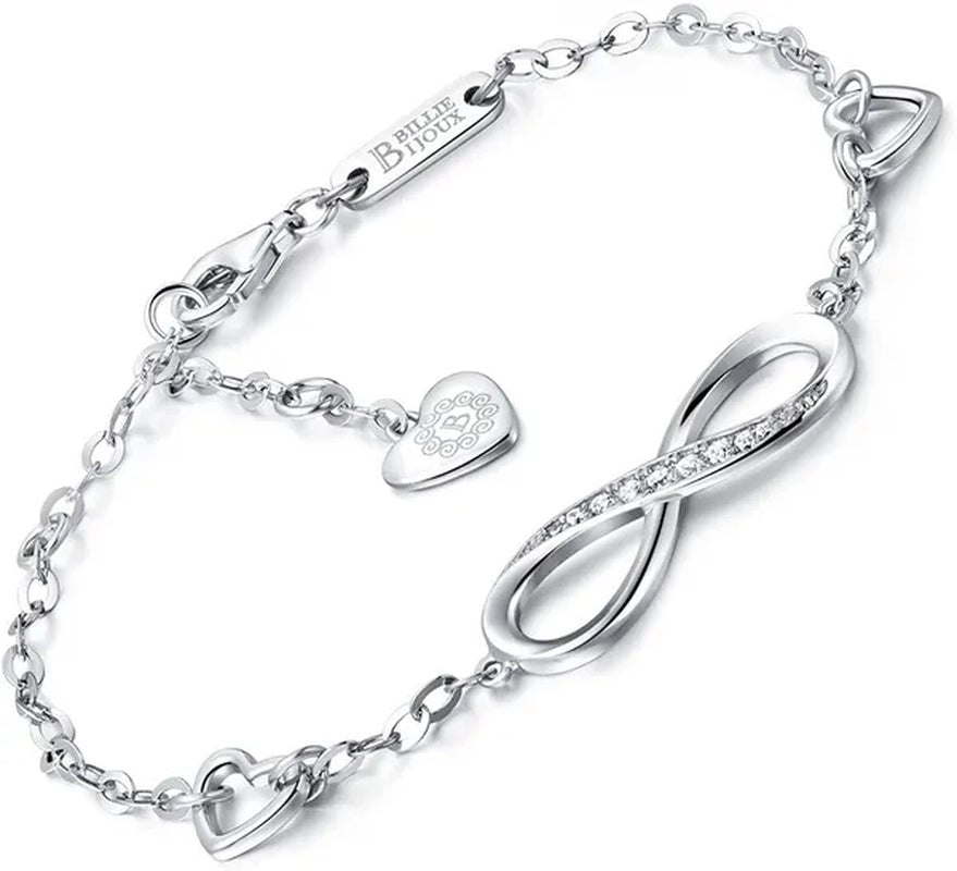 925 Sterling Silver Necklace Bracelet One Sets Forever Love” Infinity Heart Love Jewelry Sets White Gold Plated Diamond Women Necklace Gift for Mother's Day