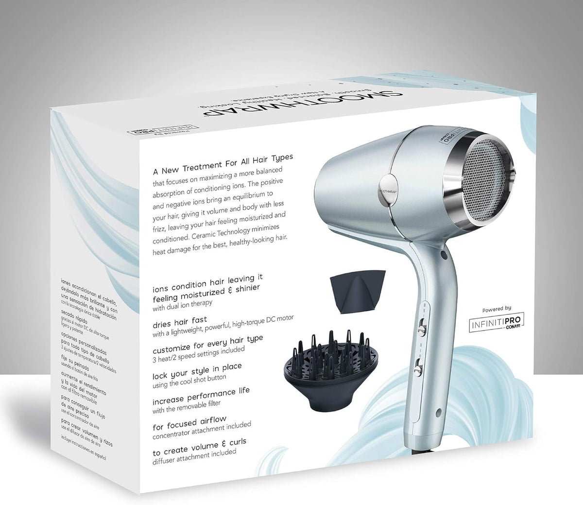INFINITIPRO by Smoothwrap Hair Dryer with Diffuser | Blow Dryer for Less Frizz, More Volume and Body | with Advanced Plasma and Ceramic Technology | Mint