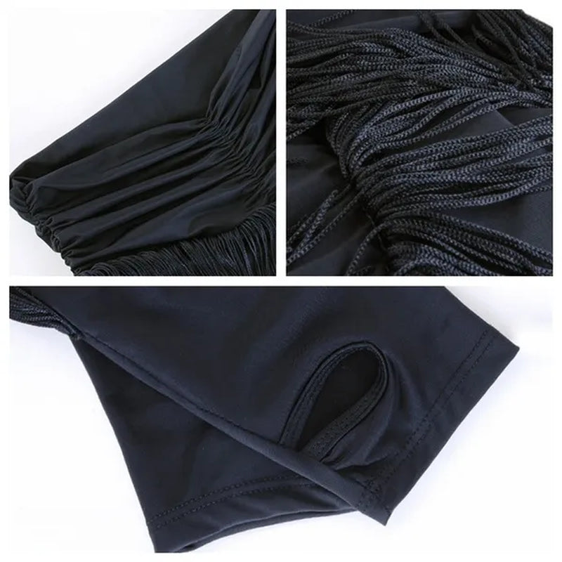 Womens Adult Dancewear Latin Rumba Cha Cha Samba Belly Dance Tassel Fringe Pants Trousers Black
