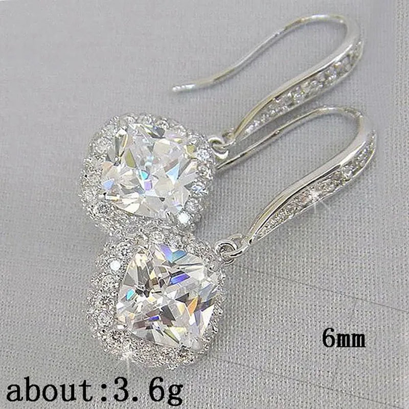 1 Pair Fashion White Sapphire Drop Earrings Bridal Wedding Ring Engagement Jewelry Princess Square Cut Moissanite Earrings White Diamond Crystal Earrings Anniversary Jewelry Lover's Gift