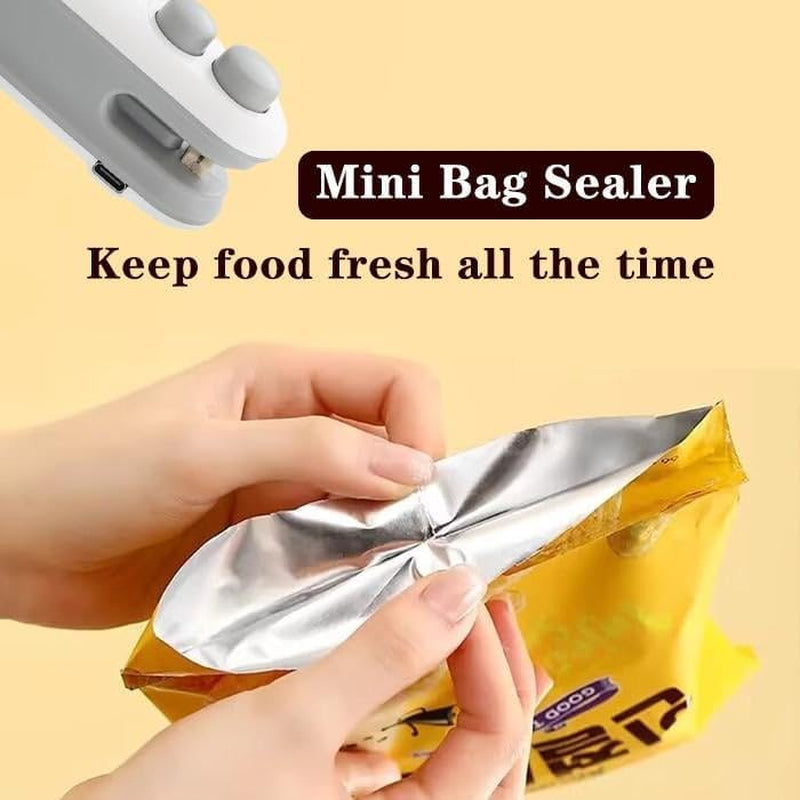 Mini Bag Sealer, 2024 New 2 in 1 Usb Rechargeable Chip Bag Sealer Heat Seal, Portable Handheld Rechargeable Vacuum Food Sealer Bag Sealing Machine for Snacks Chips Fresh Storage (White)