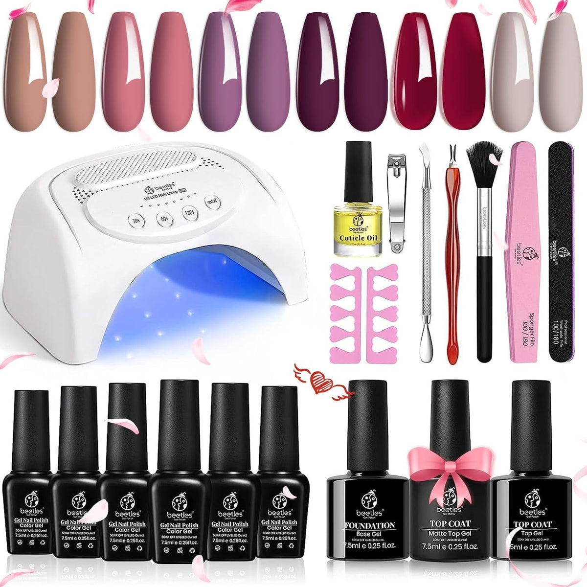 Beetles Purple Burgundy Red Gel Nail Polish Kit with Uv Light 48W LED Nail Lamp Dryer Spring Colors Neutral Gel Polish Starter Kit Peach Pink Manicure Set Soak off Gel Polish Skin Tone Gifts for Women