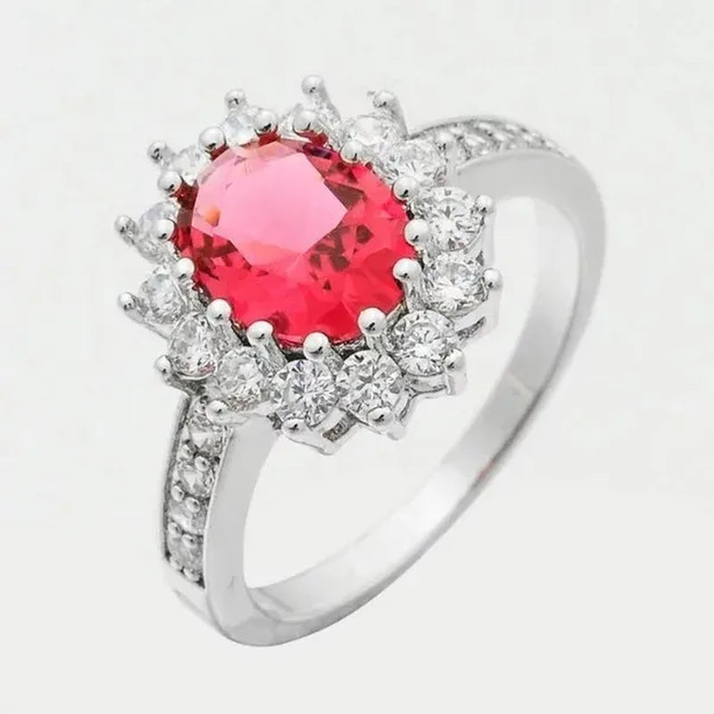 Lady Jewelry 3.26ct Ruby Diamond 14k White Gold Ring Size8