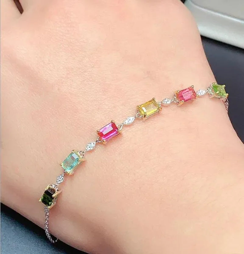 Fashion Jewelry 925 Sterling Silver Diamond Cut Colorful Rainbow Ruby Emerald Olivine Topaz Bracelets
