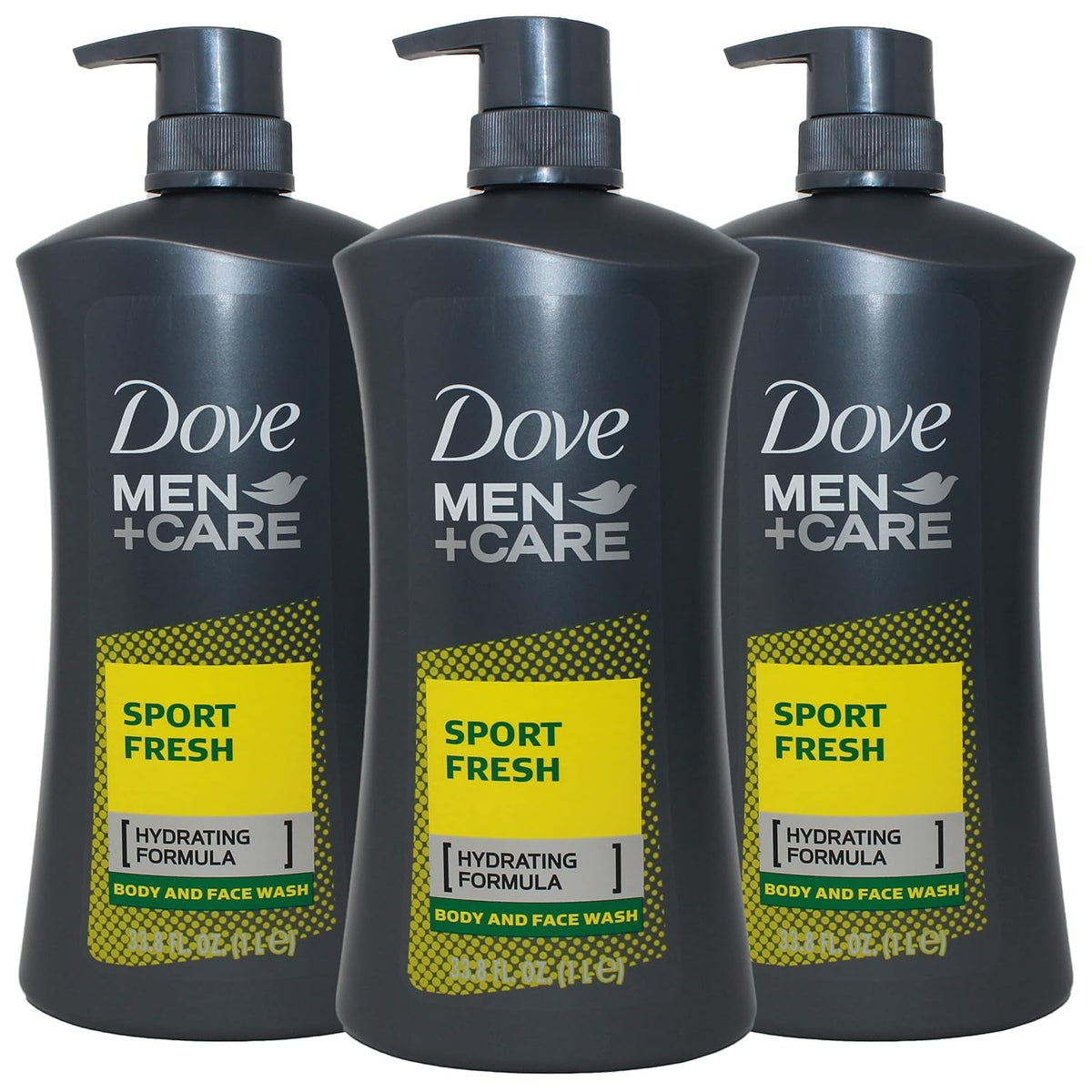 Men+Care Sport Fresh Body Wash for Men, Hydrating Formula, 33.8 Ounce Pump Bottle (Pack of 3)