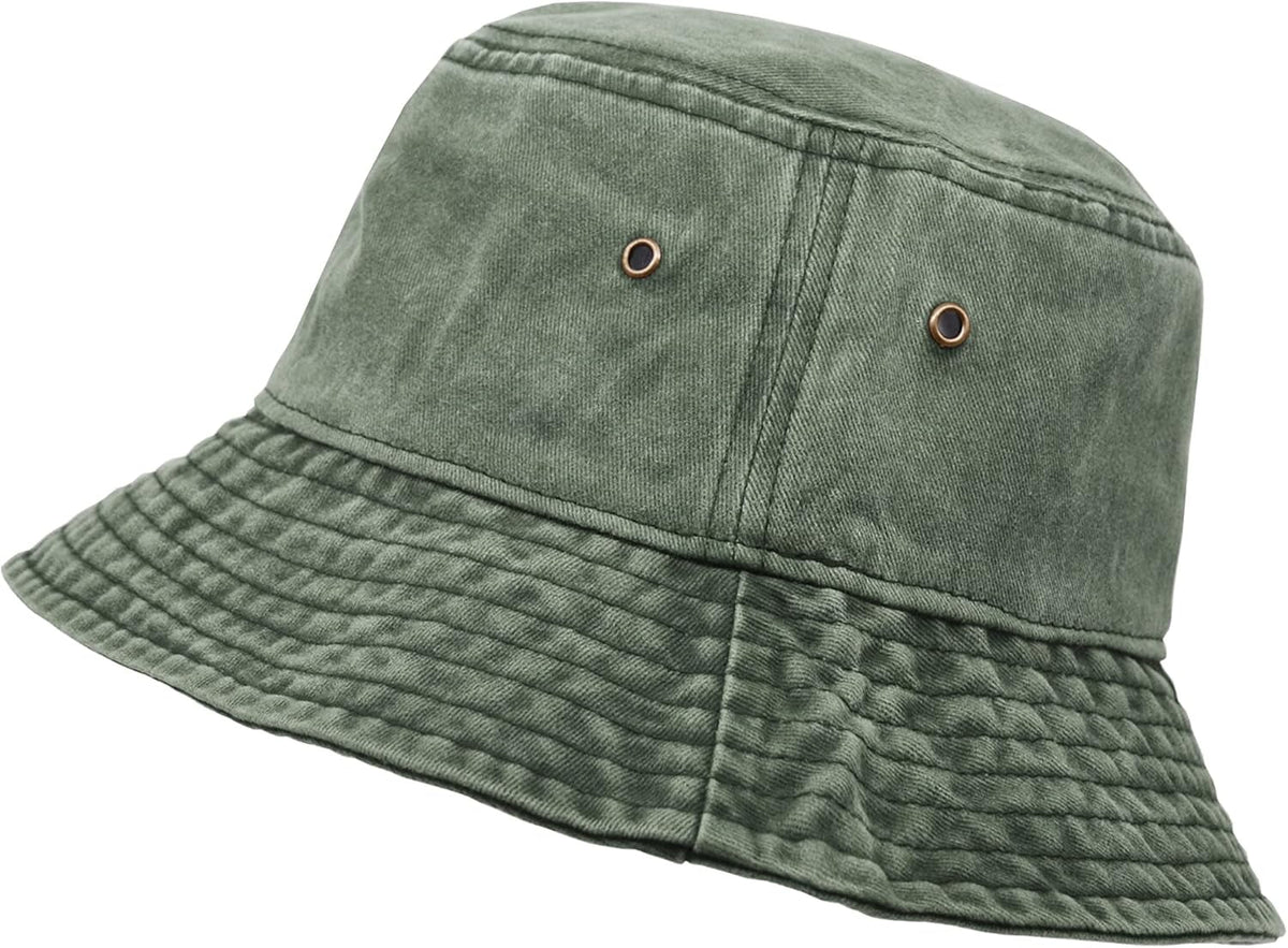 Bucket Hat, Wide Brim Washed Denim Cotton Outdoor Sun Hat Flat Top Cap for Fishing Hiking Beach Sports